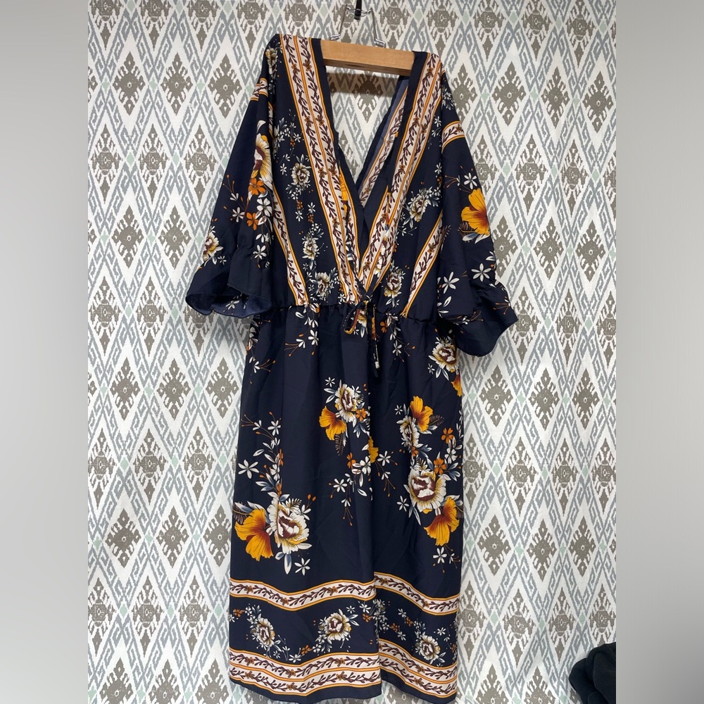 Women's  Boho Floral Print High Waist V Neck Flared A Line Short Dress